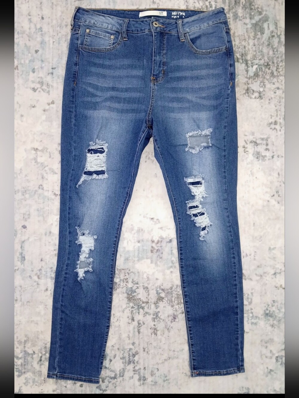 Women's IT Blue Distressed High Rise Stretch Jeans Size 16